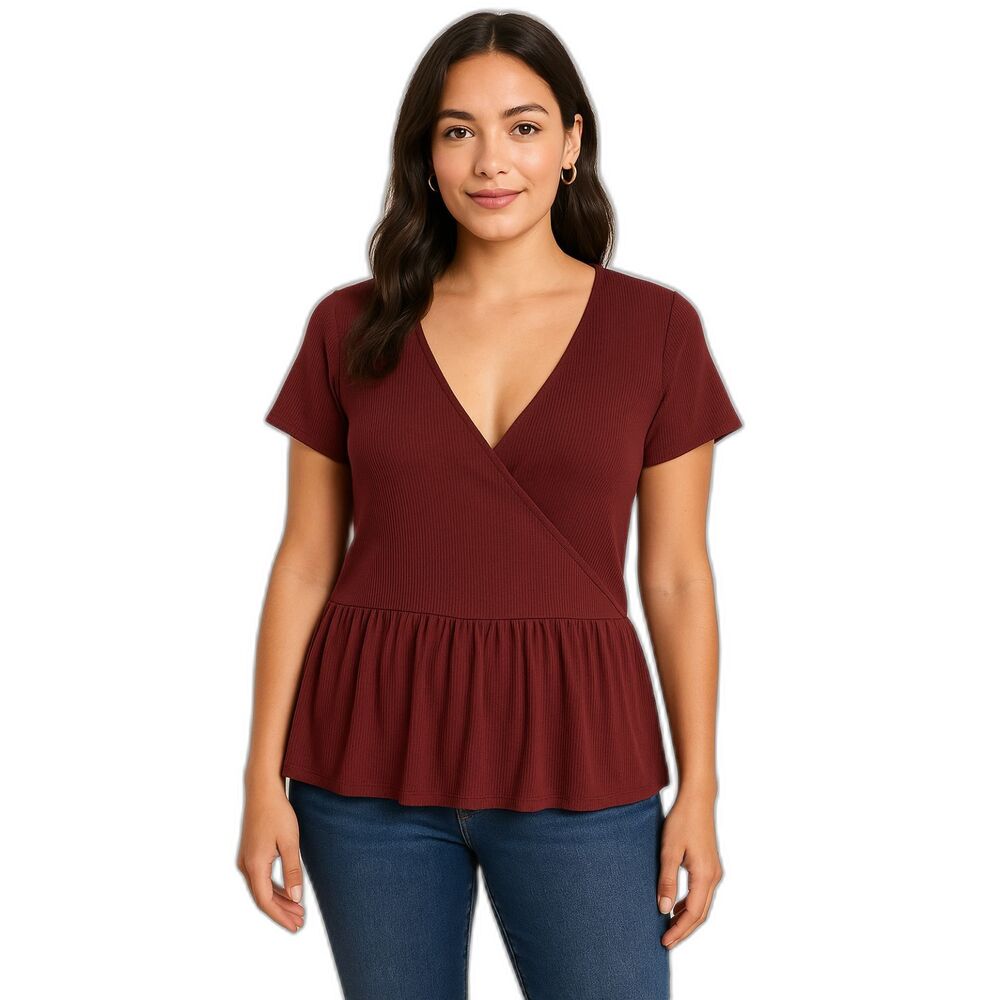 Adore me top 0x nwt faux wrap rib knit maroon